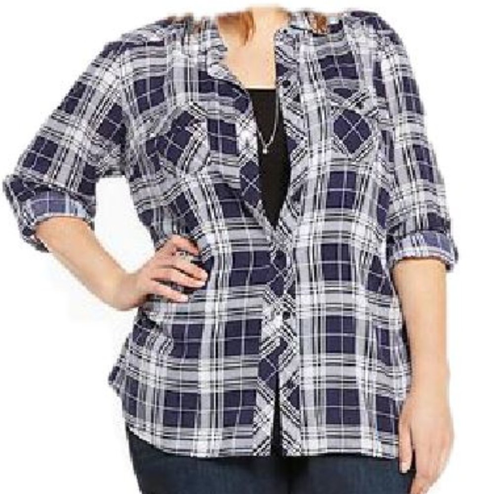 TORRID blue white Challis Plaid shirt PLUS 4X